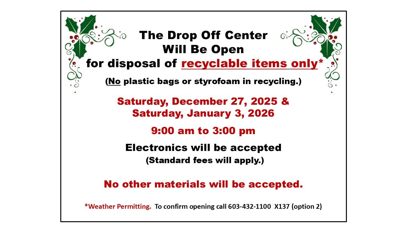 2025-2026 Drop Off Center Holiday Season Recycling for Dec 27, 2025 - Jan 3, 2026 - Widescreen